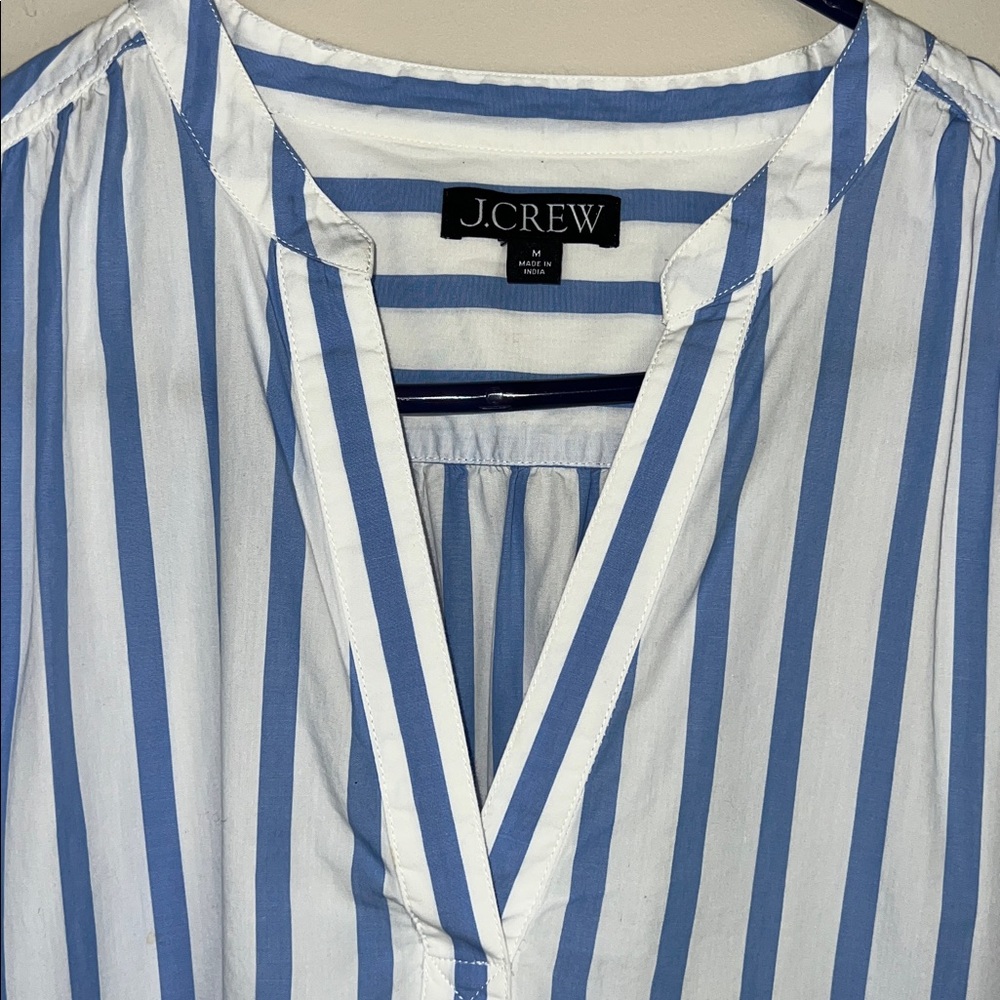 J. Crew Tiered Cotton Poplin Long Sleeve Dress Blue White Stripe Med - Picture 3 of 8